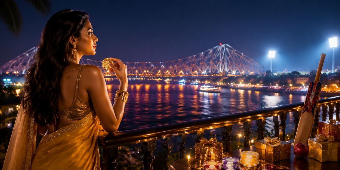 Cricket fan using betting app near Howrah Bridge Kolkata